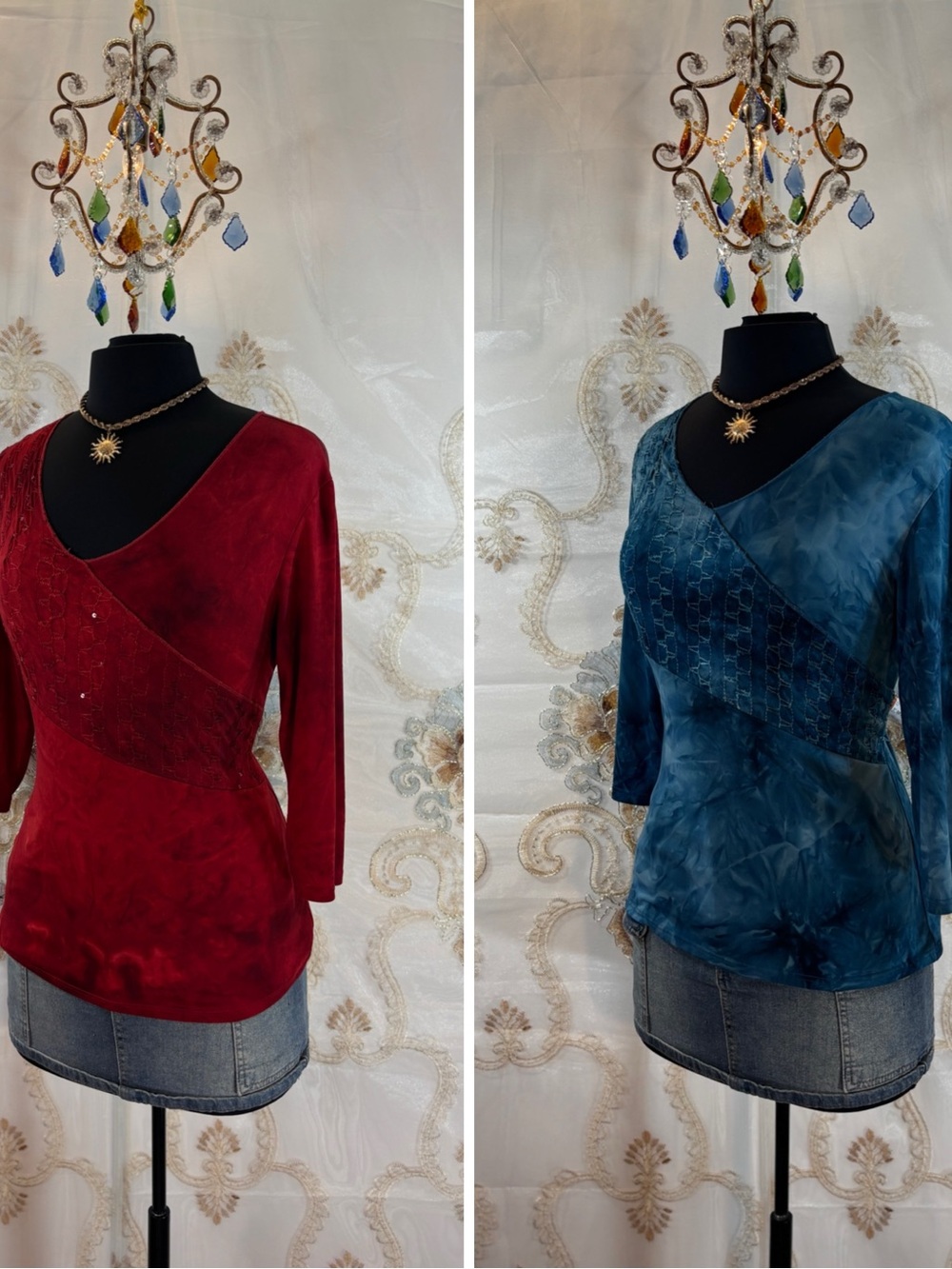 ✨Vintage Y2K Boho Bundle of Two Cherry & Berry Tie Dye Sequins Quarter Sleeve✨